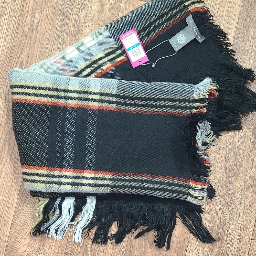 Vince Camuto Black and Gray Plaid Scarf